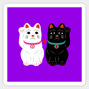 Japanese Black and White Lucky Cat Couple Sticker